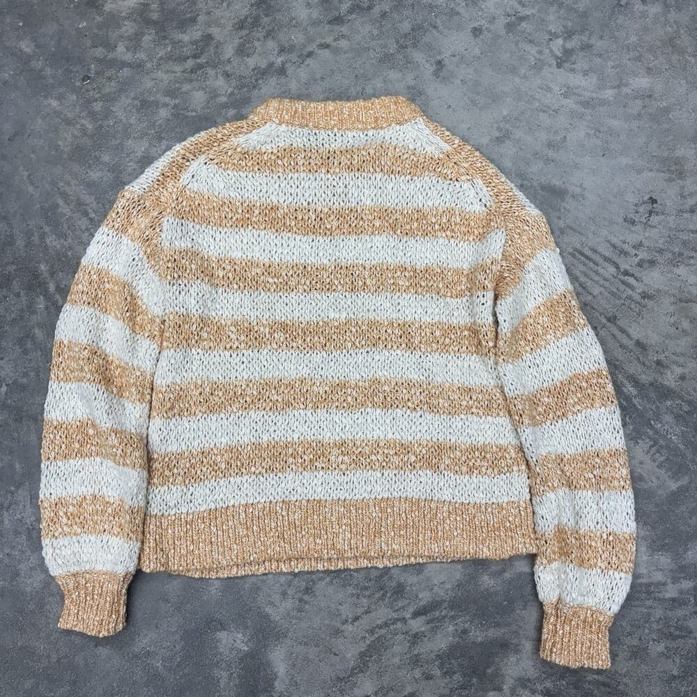 Madewell Baez Pullover Sweater XS Striped Orange Cream Knit Striped Long Sleeve - Picture 6 of 11